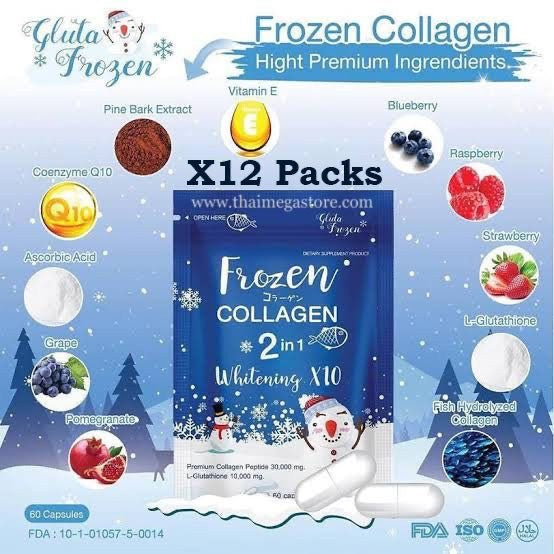 Frozen Collagène 2 en 1 blanchiment X10, formule anti-âge pour réduire l'acné et les taches de rousseur, 60 capsules (collagène congelé