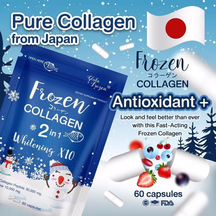 Frozen Collagène 2 en 1 blanchiment X10, formule anti-âge pour réduire l'acné et les taches de rousseur, 60 capsules (collagène congelé